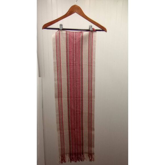 Vintage woven table runner red cream and green long - Picture 5 of 8